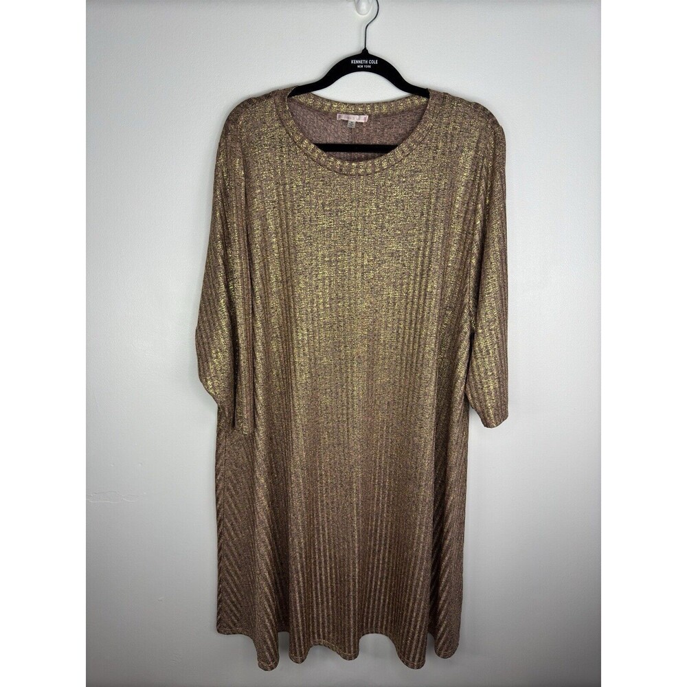 Free To Love Tunic/Dress Sz 3X  Blush Pink Gold Metallic Comfort Casual